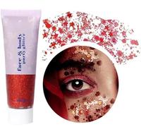 Girl Body Glitter Gel, 50ML Face Glitters Body Gel Sequins Shimmer Liquid Eyeshadow, Mermaid Sequins Liquid Holographic Glitter Gel, Chunky Glitter for Face Hair Nails(White) (Red)