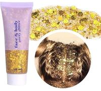 Girl Body Glitter Gel, 50ML Face Glitters Body Gel Sequins Shimmer Liquid Eyeshadow, Mermaid Sequins Liquid Holographic Glitter Gel, Chunky Glitter for Face Hair Nails(White) (Gold)