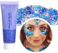 Girl Body Glitter Gel, 50ML Face Glitters Body Gel Sequins Shimmer Liquid Eyeshadow, Mermaid Sequins Liquid Holographic Glitter Gel, Chunky Glitter for Face Hair Nails(White) (Blue)