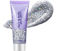 Girl Body Glitter Gel, 50ML Face Glitters Body Gel Sequins Shimmer Liquid Eyeshadow, Mermaid Sequins Liquid Holographic Glitter Gel, Chunky Glitter for Face Hair Nails(White) (Silver)