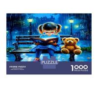 Girl Book Bear 1000 Piece Jigsaw Puzzle Bundle Nocturnal Storytime Charm Jigsaw Puzzle Extra-Thick Cardboard Jigsaw Puzzle Collector Mind Relaxation Office Break Travel 52x38cm/1000pcs