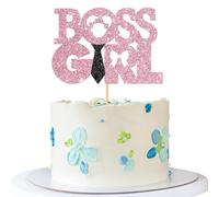 Girl Boss Cake Topper - Gender Reveal Cake Supplies - Girl 1st Birthday Party - Baby Boss Baby Shower Party Decorations - Pink Glitter
