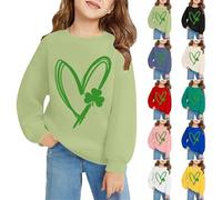 Girl Boy St Patricks Day Outfit Kids Crewneck Sweatshirt Shamrock Long Sleeve Heart Print Shirts Funny Irish Top Girls Long Sleeve Shirts (White, 6-7 Years)