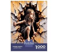 Girl Breaking Wall 1000 Piece Classic Jigsaw Puzzle Surreal Escape Jigsaw Puzzle Set Thick Cardboard Teen Puzzle Fans 12-18 Logic Skill After-School Party Game Best Gift Lovers 70x50cm/1000pcs