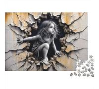 Girl Breaking Wall 1000 Pieces Puzzles Beautiful View Girl in Wall Home Decoration Educational Game for Men And Women Challenging Jigsaw Jigsaw Puzzles for Adults 52x38cm/1000pcs