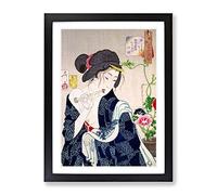 Girl By The Flowers By Tsukioka Yoshitoshi Asian Japanese Framed Print | A2 Black Framed Wall Art | Ready to Hang | Asian Floral Picture | Living Room Bedroom Lounge Office