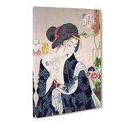 Girl By The Flowers By Tsukioka Yoshitoshi Canvas Print | Gallery Wrapped 30mm Frame Wall Art | 30x20 inches | Ready to Hang | Asian Floral Picture | Living Room Bedroom Lounge Office