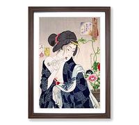 Girl by The Flowers by Tsukioka Yoshitoshi Framed Print | A2 Walnut Framed Wall Art | Ready to Hang | Modern Floral Picture | Living Room Bedroom Lounge Office