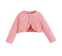Girl Cardigan Long Sleeve Knitted Cardigans Button Plain Beolero Shrug(Pink, 3-4 Years)