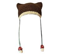 Girl Cartoon Kitten Ear Striped Knit Hat Y2K Party Photo Props Hot Girl Cute Slouchy Knitting Crochet Hats For Men