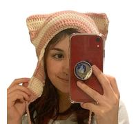Girl Cartoon Kitten Ear Striped Knit Hat Y2K Party Photo Props Hot Girl Cute Slouchy Knitting Crochet Hats For Men