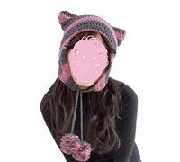 Girl Cartoon Kitten Ear Striped Knit Hat Y2K Party Photo Props Hot Girl Cute Slouchy Knitting Crochet Hats For Men
