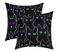 Girl Cat Set Of 2 Pillow Covers 45x45cm Pet Cats Couch Pillow Cute Kitten Neon Colorful 3D Animal Cartoon Cat Lover Pillow Covers