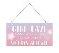 Girl Cave Sign, Hanging Bedroom Door Decoration Sign for Woodland Nursery Home Decor, No Boys Allowed Except Daddy Signs Wall Decorations, Cute Purple Wall Room Decor for Teen Girls