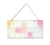 Girl Cave Sign, Hanging Bedroom Door Decoration Sign for Woodland Nursery Home Decor, No Boys Allowed Except Daddy Signs Wall Decor, Cute Green Pink Preppy Room Decor for Teen Girls