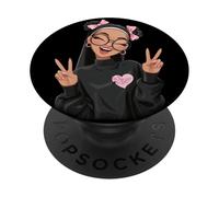 Girl Character Double Peace Sign Round Glasses Pop Graphic PopSockets Adhesive PopGrip