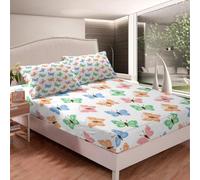 Girl Child Fitted Sheet Small Double 4ft Butterfly 3D Fitted Sheets Deep Pocket 12 inch 30 cm Bottom Sheet Ultra Soft Microfibre Bedding Set with 2 Pillowcases a/158