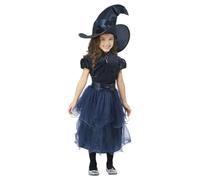 Smiffys Deluxe Midnight Witch Costume, Blue with Dress & Hat, Halloween Child Fancy Dress, Witch Dress Up Costumes
