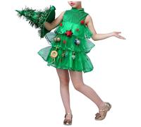 Girl Christmas Tree Costume Kids Elf Costume Funny Christmas Dress for Girls Cute Puffy Sleeveless 2PC Camisole Party Dress with Xmas Tree Hat Xmas Party Stage Performance Outfits (Green, 3-4 Years)
