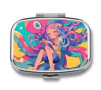 Girl Colorful Octopus Pill Case Box with 2 Compartment Medicine Vitamin Organizer for Purse Pocket 5.5x4cm