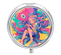 Girl Colorful Octopus Pill Case Box with 3 Compartment Medicine Vitamin Organizer for Purse Pocket 5x5cm