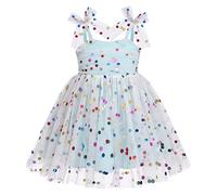 Girl Confetti Dress 3rd 4th 5th 6th Birthday Party Princess Dresses Self Tie Bowknot Spaghetti Straps Pleated Ruffle Swing A-line Short Dress Summer Sundress Kids Casual Clothes Blue Confetti 3-4Y