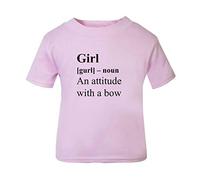 Girl Definition Attitude with a Bow Short Sleeve Cotton Kids t Shirt, 2-3 Years, Pastel Pink