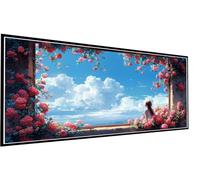 Girl Diamond Painting Flower House Diamond Art Kits Adults, DIY Large Full Drill Rhinestone Crystal Gem Art Cross Stitch Kits for Adults for Beginner Home Wall Decor, Gifts for Women 90x180cm P1-347