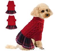 Girl Dog Sweater, Small Dog Jumper Christmas Comfortable Turtleneck Pullover Knitwear Warm Vest Winer Clothes Puppy Skirt Winter Crochet Coat Chihuahua Clothes(Red, S)