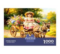 Girl Donkey Cart 1000 Piece Jigsaw Puzzle Bundle Idyllic Country Joy Classic Jigsaw Puzzle Thick Cardboard Teen Puzzle Fans 12-18 Logic Skill After-School Party Game Best Gift Lovers 52x38cm/1000pcs