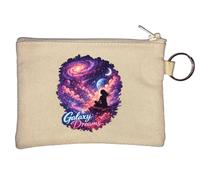 Girl Dreaming Amongst Vibrant Galaxy Lights Key Chain Coin Purse Beige