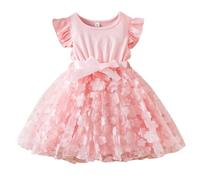 Girl Dress Princess Party Clothing Holiday Girls Colorblock Polka Dot Dresses Flying Sleeve Short Sleeve Mesh Dress with Belt Flower Girls Floral Lace Tulle Dresses Birthday Carnival