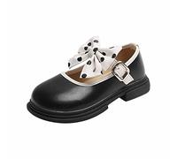 Girl Dress Shoes Mary Jane School Shoes Lightweight Comfortable Uniform Sandals Cute Stylish Bowknot Decor Matte Heels Non-Slip Soft Flower Footwear for Wedding Party Walking A Black