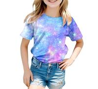 Girl Fashion Starry Print Round Neck Short Sleeve T Shirt Top Falls Creek Coat Girls