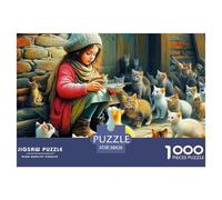 Girl Feeding Kittens 1000 Piece Jigsaw Puzzle For Adults Challenging Game Stress Relief Puzzle Exercise The Memory of The Brain for The Whole for Women, Gifts for Men 38x26cm/1000pcs
