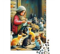 Girl Feeding Kittens 1000 Piece Jigsaw Puzzle For Adults Challenging Game Stress Relief Puzzle Exercise The Memory of The Brain for The Whole for Women, Gifts for Men 500pcs (52x38cm)