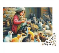 Girl Feeding Kittens 1000 Pieces Jigsaw Puzzles For Adults Challenging Game Stress Relieving Entertainment Exercise The Memory of The Brain for The Whole for Women, Gifts for Men 300pcs