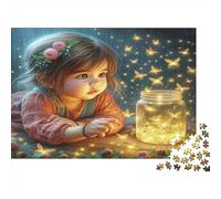 Girl & Fireflies Jigsaw Puzzles 1000Pc Recycled Paper Adults Night Fantasy Art Puzzle Fun Present & Activity for Home Family Educational Game Gifts 52x38cm/1000pcs