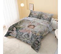 Girl Flower Green Pink Coverless Duvet Double 7.5 Tog, Natural Aesthetic Soft Quilt for Boys Girls, Lightweight Comforter Set for All Seasons, Easy Care Bedding for Bedroom Decor W&233