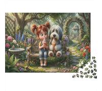 Girl & Fluffy Dog 1000 Piece Puzzle Garden Bench Home Decor Senior Leisure Enthusiasts Brain Training Retirement Gift for Grandparents 70x50cm/1000pcs