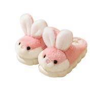Girl Furry Plush Slippers Cute Bunny Warm Slippers Kids Fluffy Animal House Shoes Indoor Slip On Soft Sole Winter Shoes (Watermelon Red, 12 Little Child)