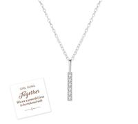 Girl Gang Together Pendant Necklace, S925 Sterling Silver Stylish Vertical Diamond Bar With Chain, Diamond Geometric Bar Inspirational Pendant, Necklace Jewelry Gift for Friend Sister (Silver)