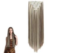 Girl Hair Accessories Clip in - Hair Extensions 7Pcs 16 Clips Straight Synthetic Hairpieces Dark Brown Mix Ash Blonde 3126