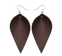 Girl Handmade Leather Earrings Boho Leaf Teardrop Hook Dangle Pendant Ear Stud Women Jewelry, Deep coffee