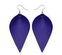 Girl Handmade Leather Earrings Boho Leaf Teardrop Hook Dangle Pendant Ear Stud Women Jewelry, sapphire blue
