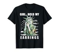 Girl Hold My Earrings Statue Subtle Resist Trump Hands Off T-Shirt