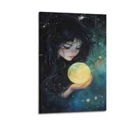Girl Holding Moon Wall Art, Artistic Print, Fantasy Poster, Unique Canvas Picture Poster Decorative Painting Canvas Wall Posters And Art Picture Print Modern Family Bedroom Decor Posters 24x36inch(60x