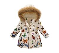 Girl Hooded Puffer Jacket Sherpa Fleece Lined Parka Coat Down Outerwear Toddler Girls Thick Winter Coat Warm Toddler Waterproof Windproof Foral Print Jacket (White, 4-5 Years)
