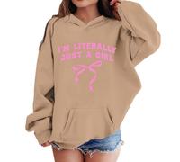 Girl Hoodie Long Sleeve Soft Sweatshirt Graphic Kids Cute Pullovers Top Clothes Cherry Bow Print Zip Up Hooded Girls Boys Age 3 to 10 Years(Khaki, 11-12 Years)
