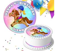 Girl Horse Riding Happy Birthday Personalised 7.5 INCH Edible Icing Cake Topper Decoration PK-263